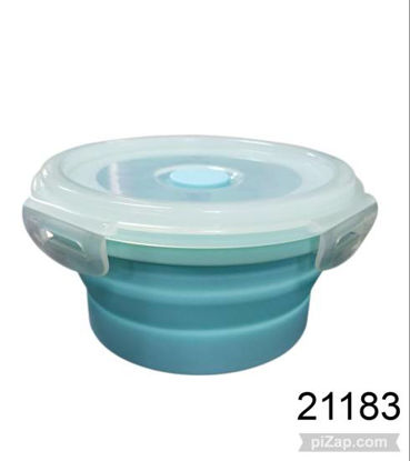 Imagen de TUPPER DE SILICONA PLEGABLE REDONDO CON TAPA TRABA 12CM DIAMETRO X 6 CM DE ALTO 1.26